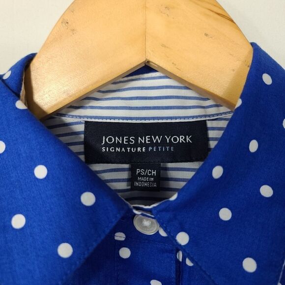 JONES NEW YORK Petites Polka Dot Blouse Blue White - Picture 8 of 9